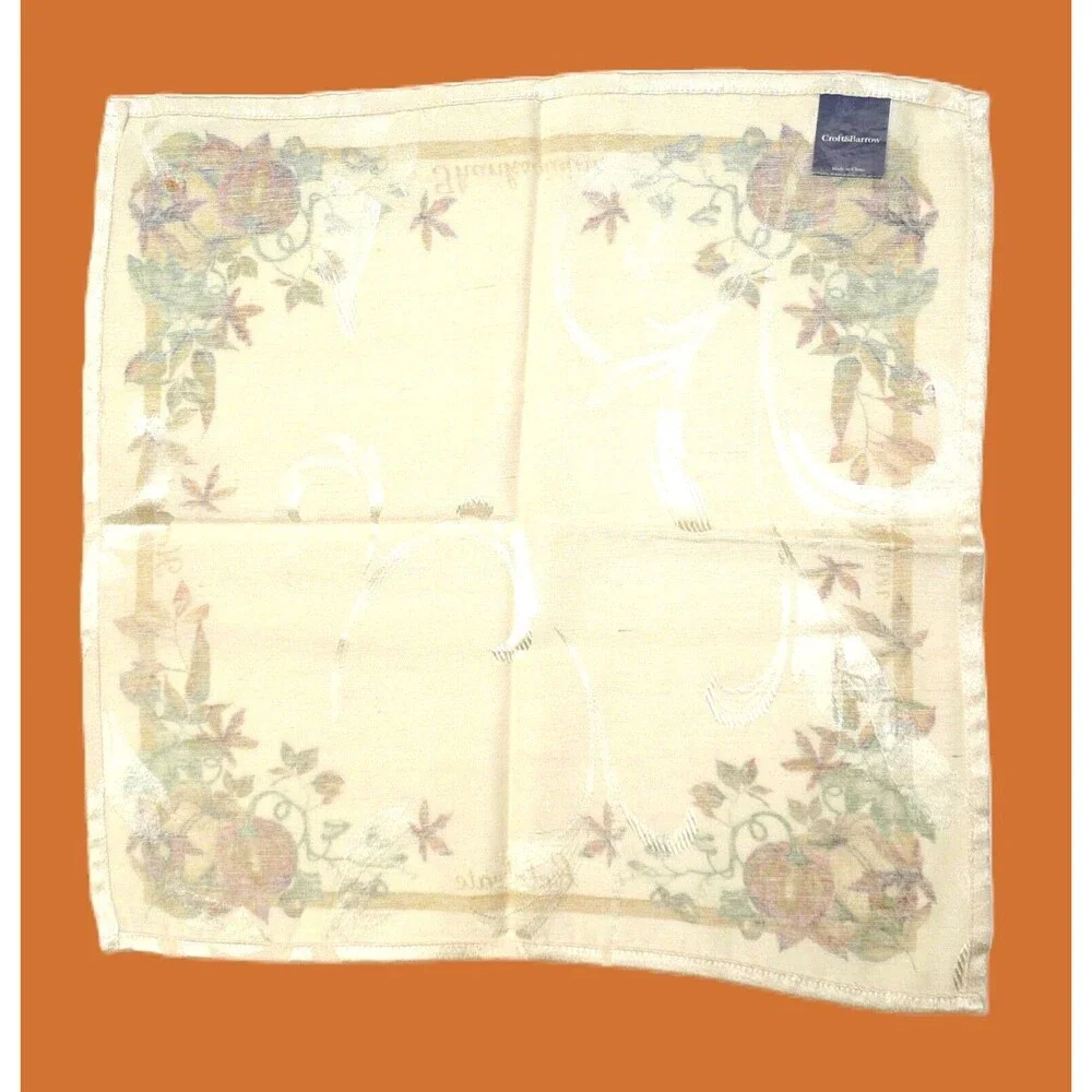 4 Croft & Barrow Cloth Thanksgiving Napkins, Harvest Celebrate Autumn Pumpkin